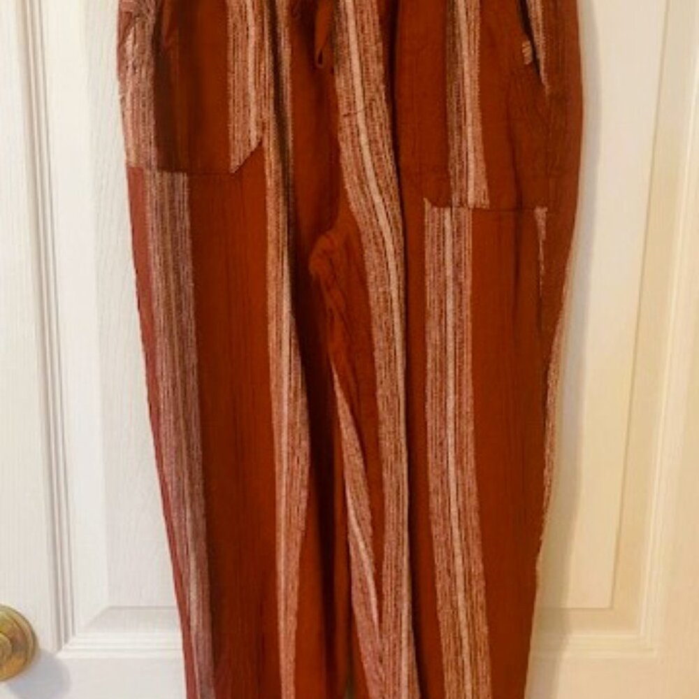 Rewash Rust Red Striped Cropped Pants - Picture 3 of 9
